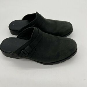 TEVA Black Leather Mule buckle detail Women’s 6